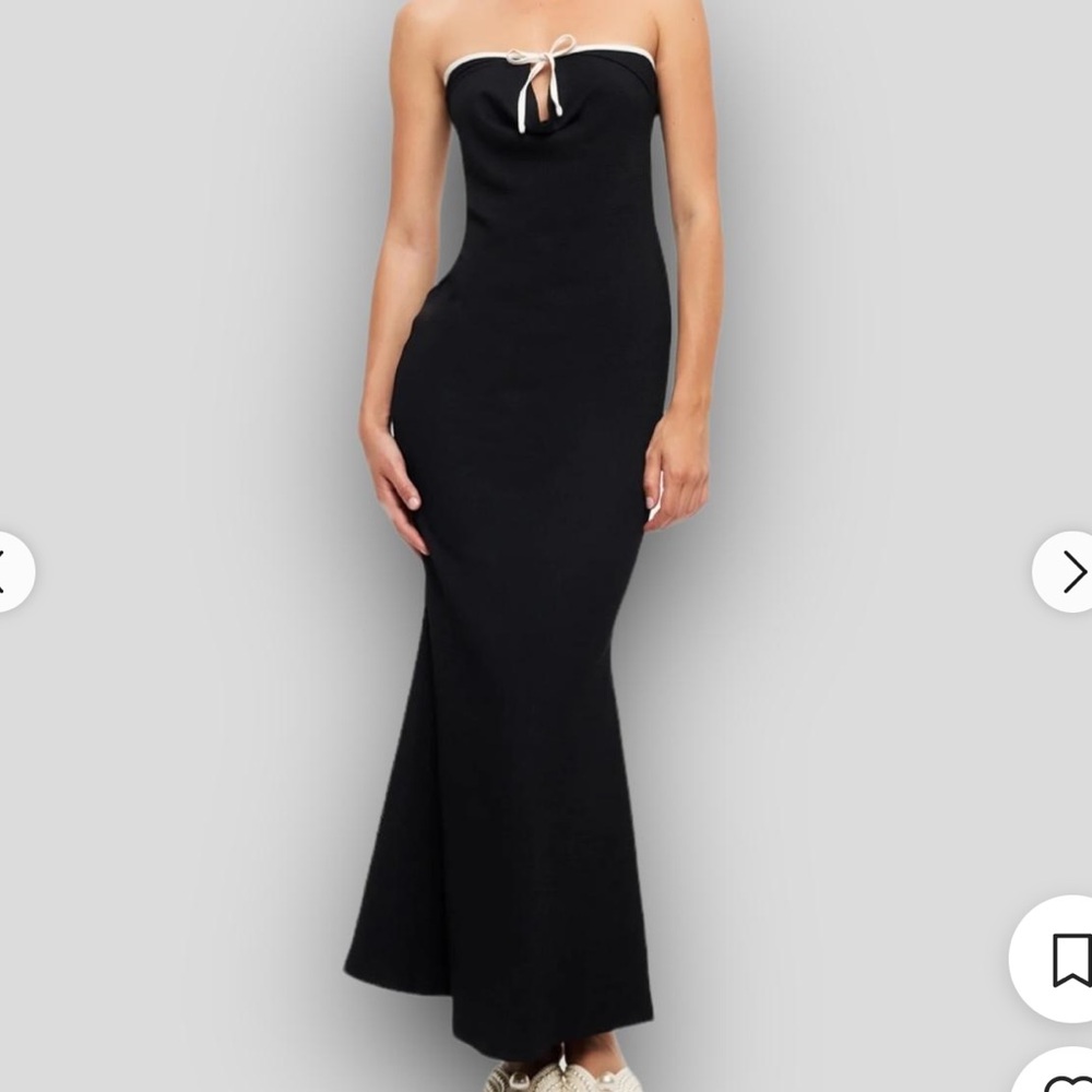 Lioness Black Dress with White Tie Accent